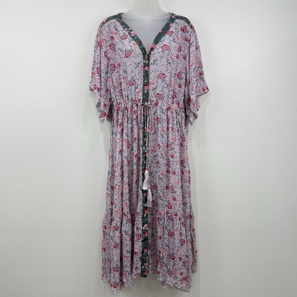 VTG Jade Johnny Was Maxi Dress XL Floral Prairie Cottagecore Boho Romantic Rayon